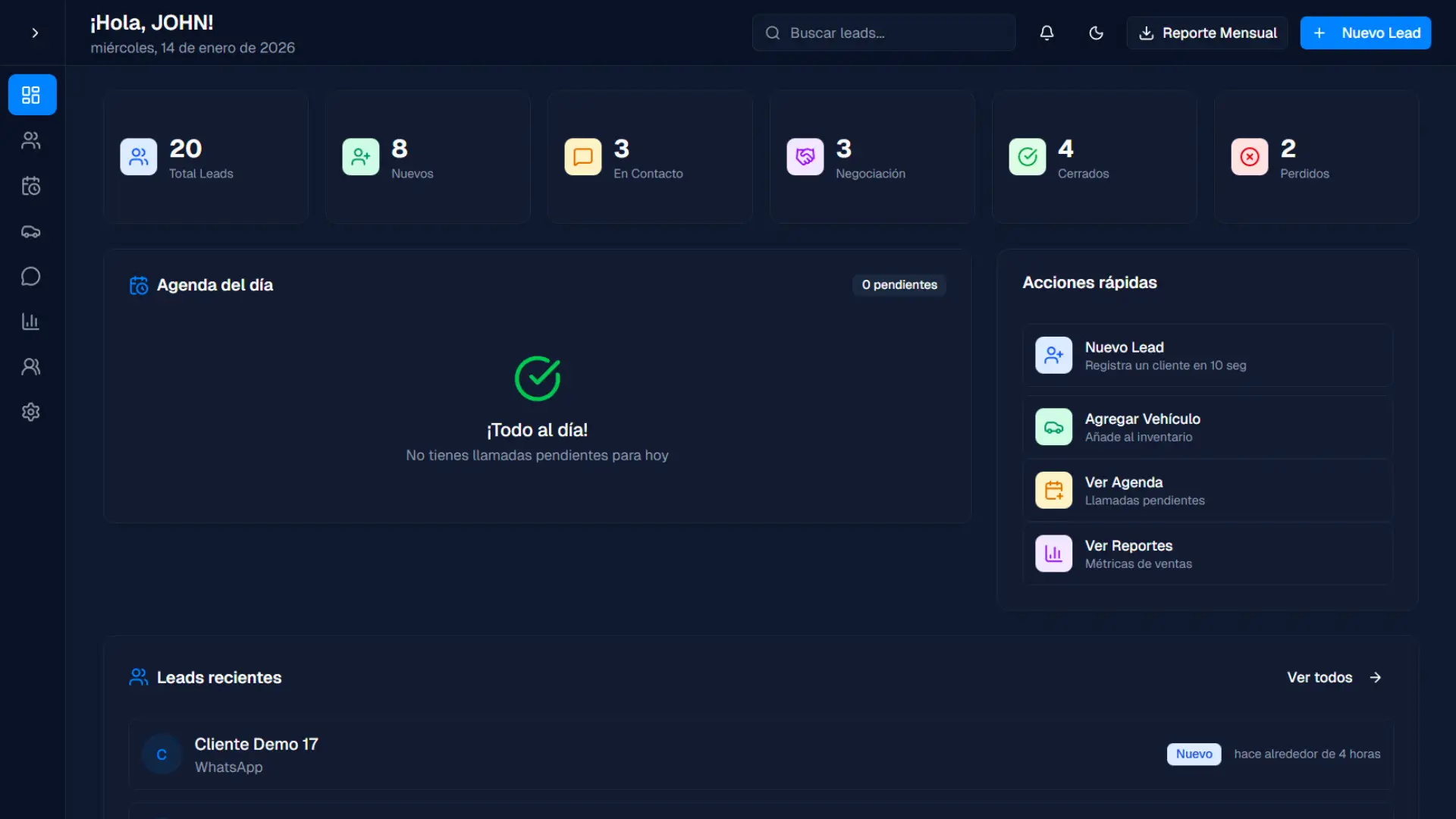 Vista previa del dashboard de AutoSigue (Modo Oscuro)